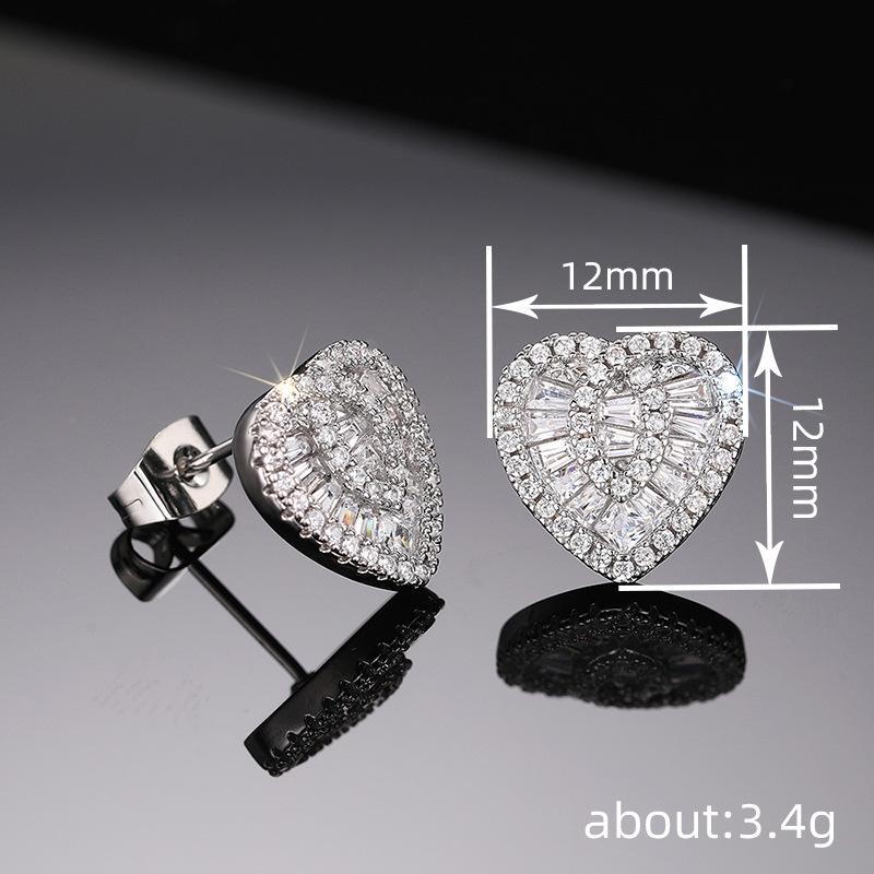 Love Jewelry Women, Micro-inlaid Zircon Exquisite Earrings, Heart-shaped Lady Popular Earrings