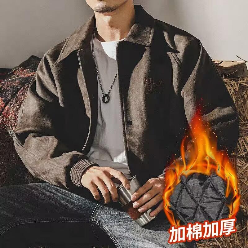 Серо-зеленая бейсбольная майка из оленьей кожи с бархатными лацканами — фото 8