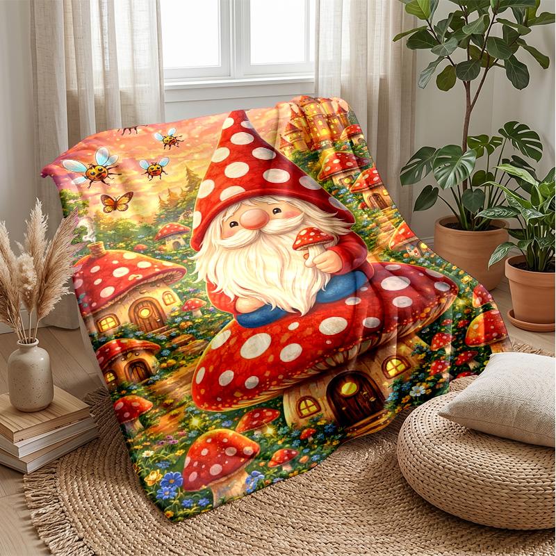 Merry Christmas Gnome Theme Blanket Lightweight Warm Flannel Blanket Decorative Throw Blanket for Home Decoration