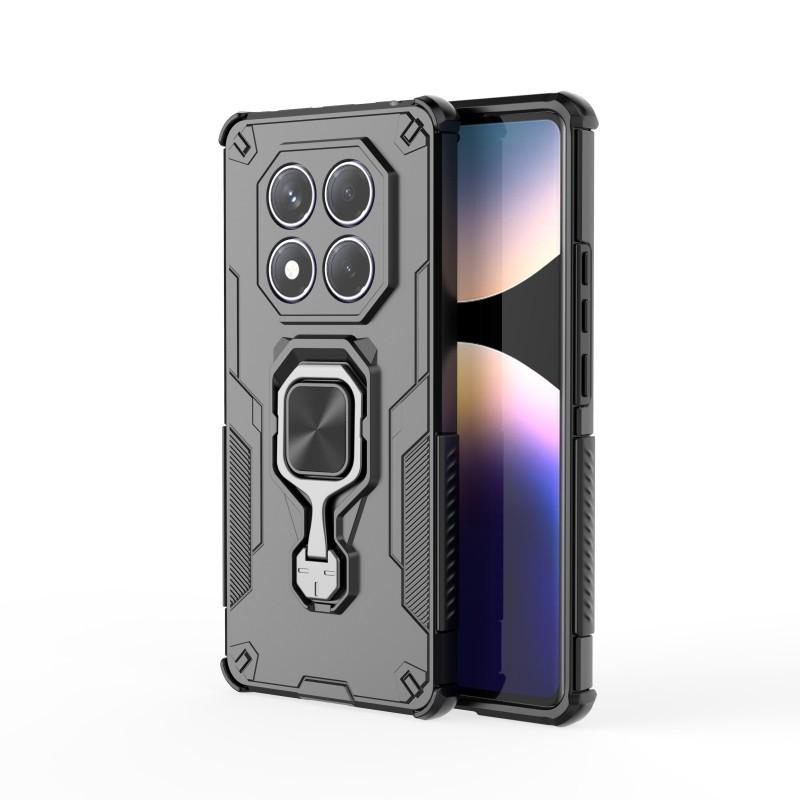 

For Xiaomi Redmi Note 14 Pro 4G Phone Case WANLONFENG PC TPU Back Cover Kickstand with Tempered Glass Black