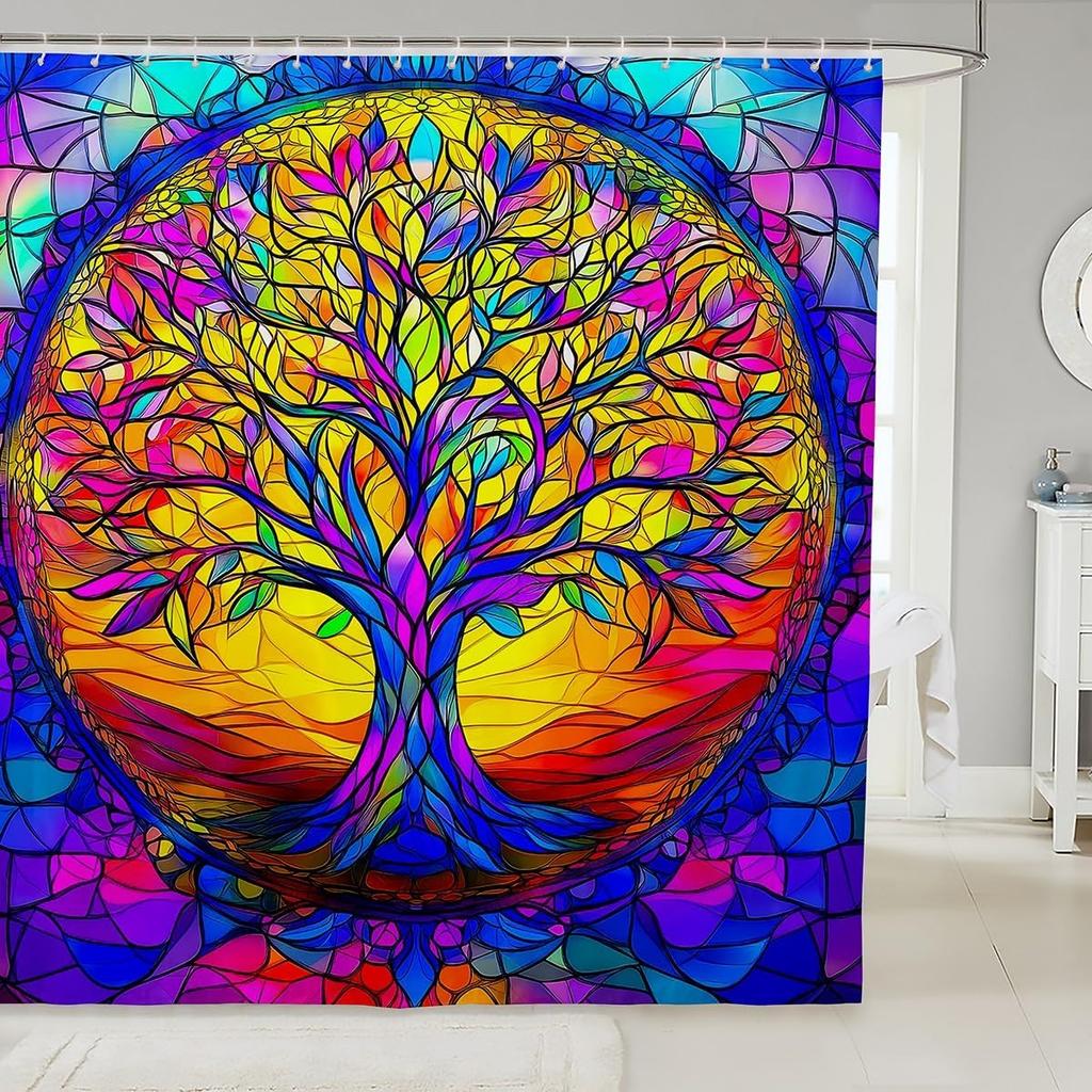 Japanese Style Bathroom Curtain Cherry BlossomShower Curtain for Girls Teen Women,Watercolor Mount Fuji Sakura Animal Aesthetics