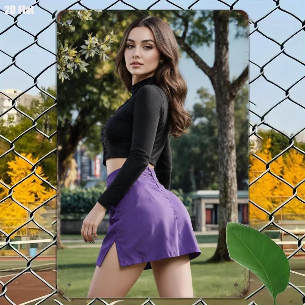 Purple Retro Woman Metal Wall Art, Vintage Iron Decor for Home Office Outdoor 20x30cm