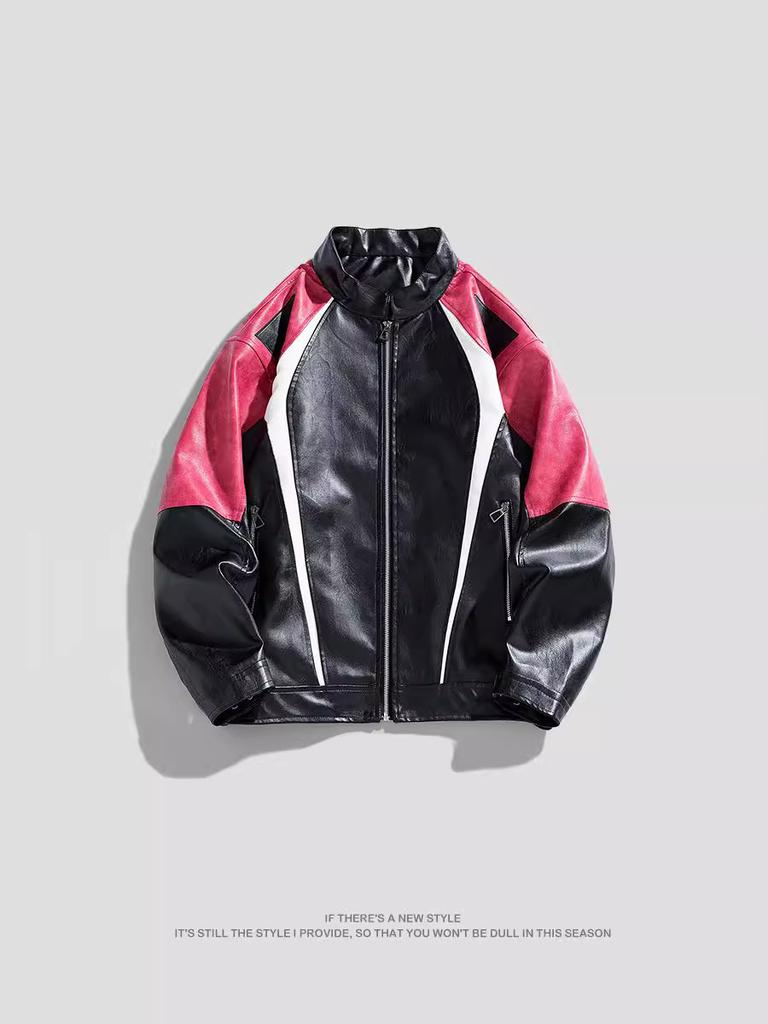 American PU leather jacket men's jacket spring and autumn new stand-up collar locomotive clothing versatile trend explosive jacket men