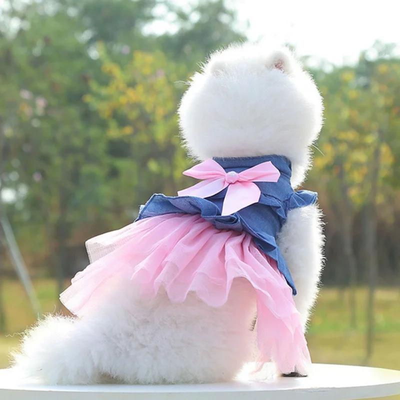 Spring Summer Dog Princess Dress Sweet Lace Skirt Pet Clothing Puppy Kitten Pet Skirt Cute Dog Dress Bow for Small Medium Dog