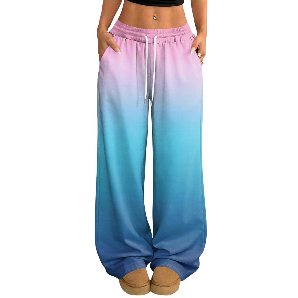 Damskie spodnie z szerokimi nogawkami, w swobodnym i modnym wzornictwie, z elastyczną talią