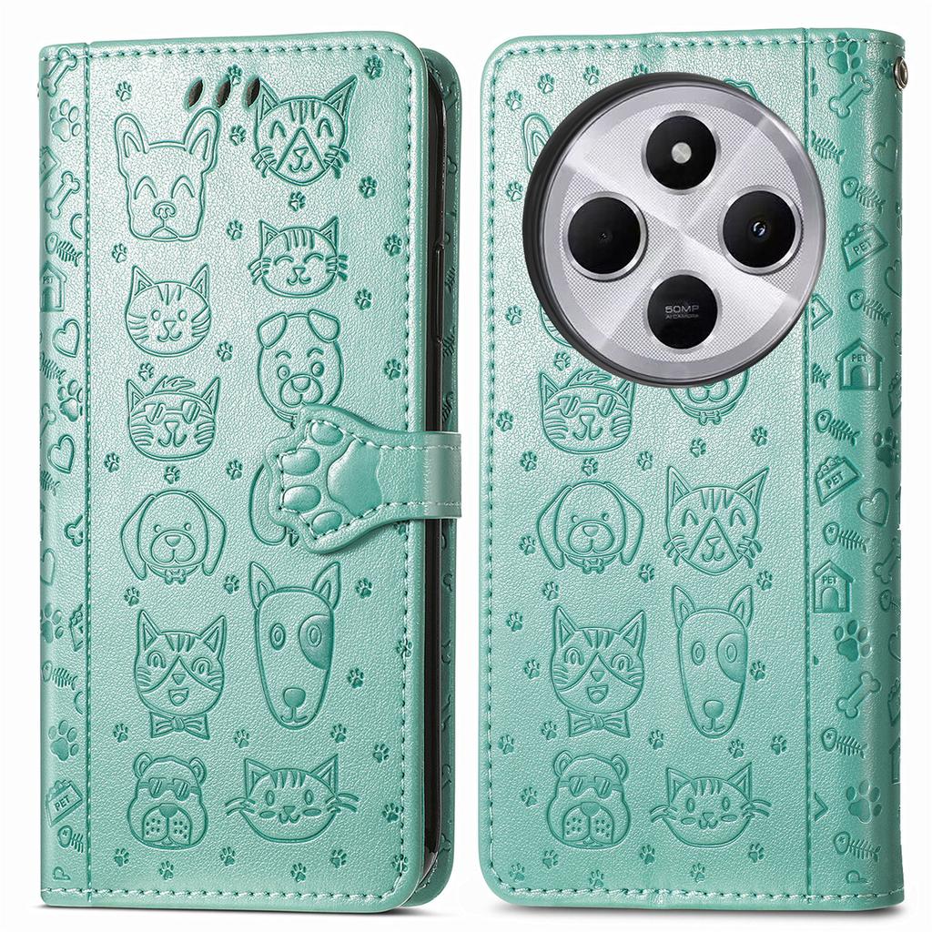Leather Phone Case For Xiaomi Redmi 14C 4G/14R 5G/Poco C75 4G Wallet Flip Phone Cover Cute Cat Dog Pattern
