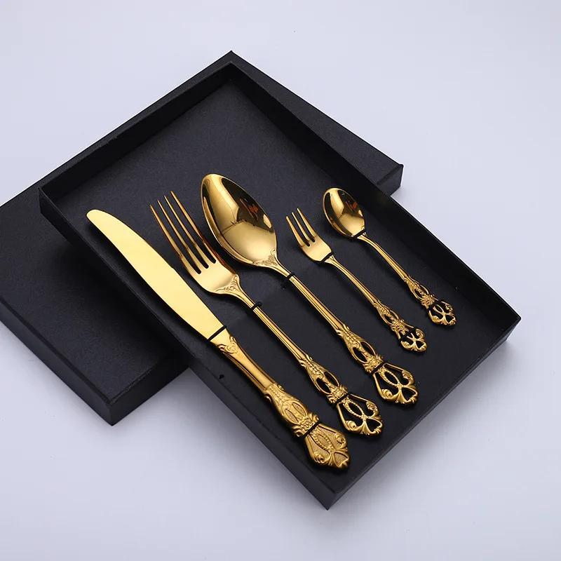 Luxury Spoon and Fork Set Stainless Steel Gold Cutlery Set Food Grade Upscale Royal Tableware European Steak Knife Kitchen Items