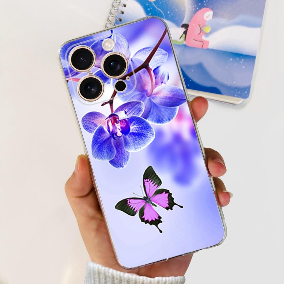 Flower Butterfly Women Fashion Back Cover For iPhone 16 Pro 16 Plus 16 Pro Max Phone Funda Transparent Soft TPU Silicone Case
