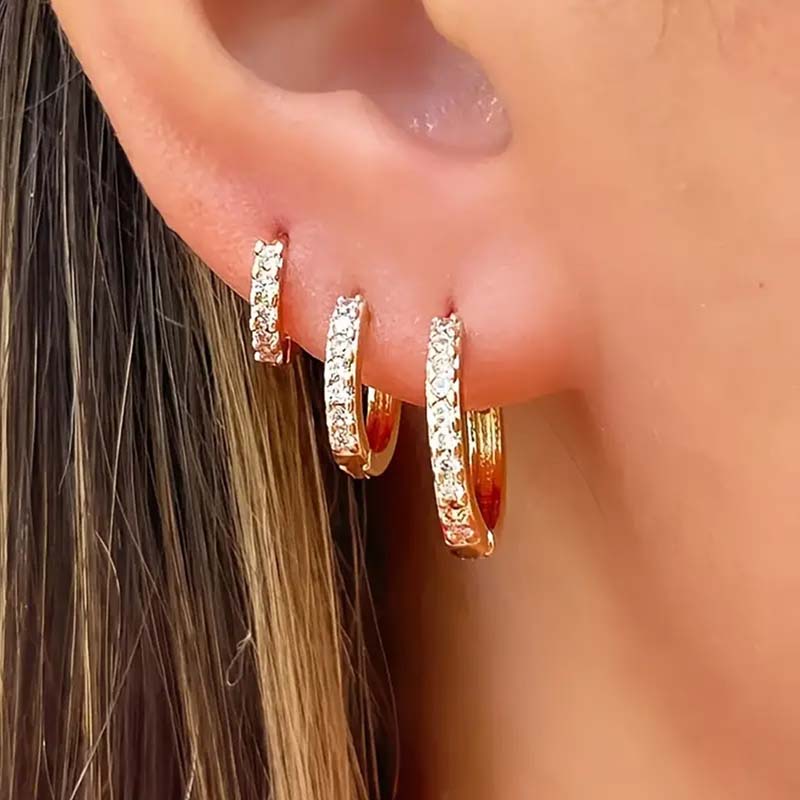 

3Pcs/Set Fashion Gold Color Round Hoop Earrings for Women Exquisite Crystal Zircon Small Huggie Thin Cartilage Earrings Zircon