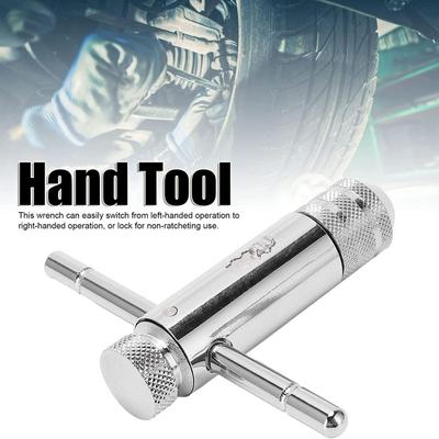 Conjunto de chaves de catraca com cabo em T prateado ajustável M3-8 M5-12 com 5 peças de rosca de máquina M3-M8 e plugue métrico para torneira em formato de T