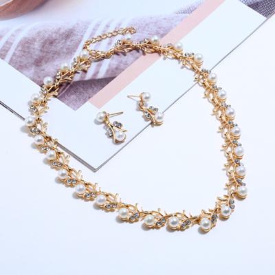 Elegancki Faux Pearl Rhinestone Naszyjnik Kolczyki Bransoletka Biżuteria dla nowożeńców Prezent