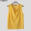 INCERUN Men Swing Collar Sleeveless Semi-Sheer Waffle Texture Fitted Tank Tops