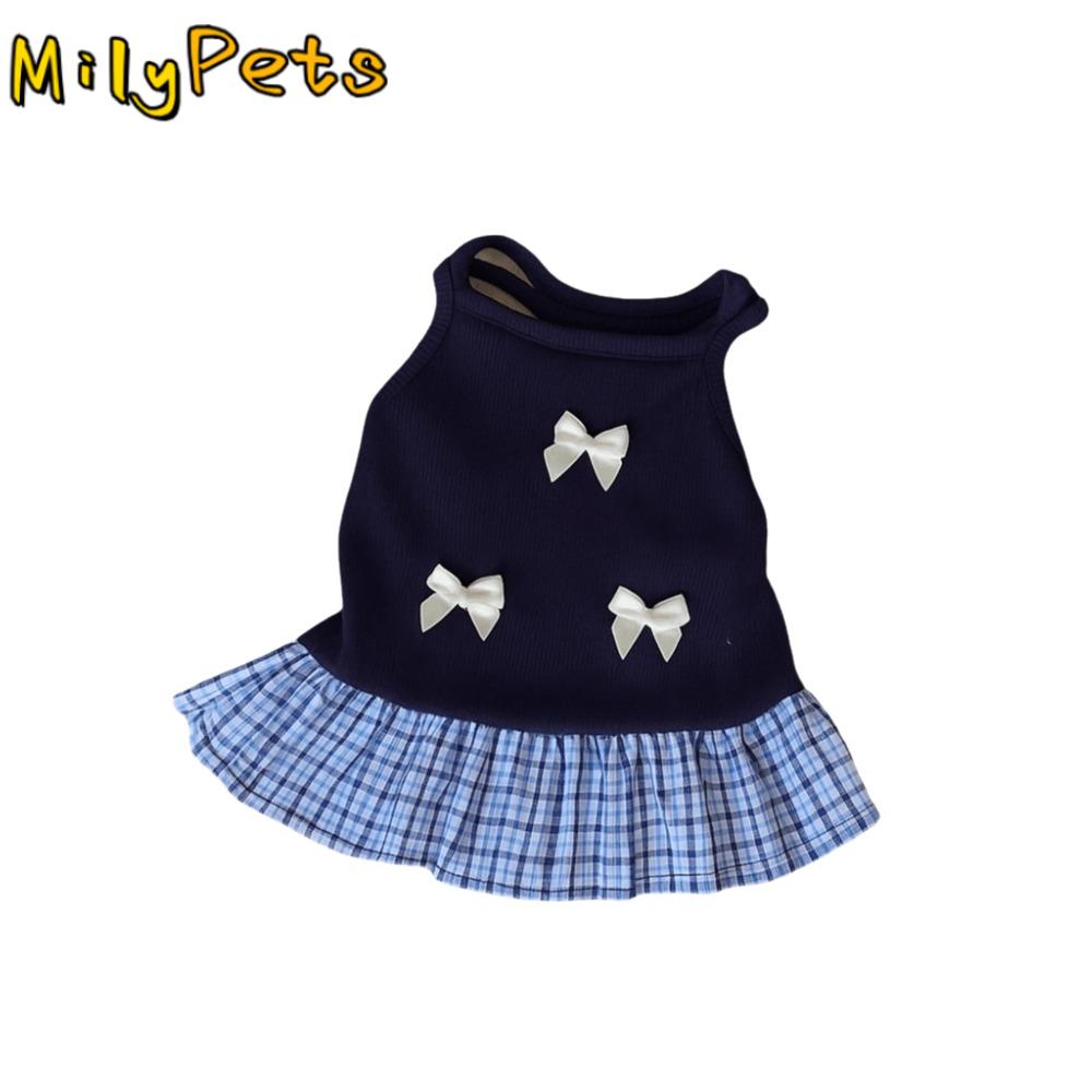 Pet Apparel Korean Style Dog Princess Skirt Thin Soft Cat Bow Dress Breathable Bowknot Plaid Pet Strap Dress Photograph