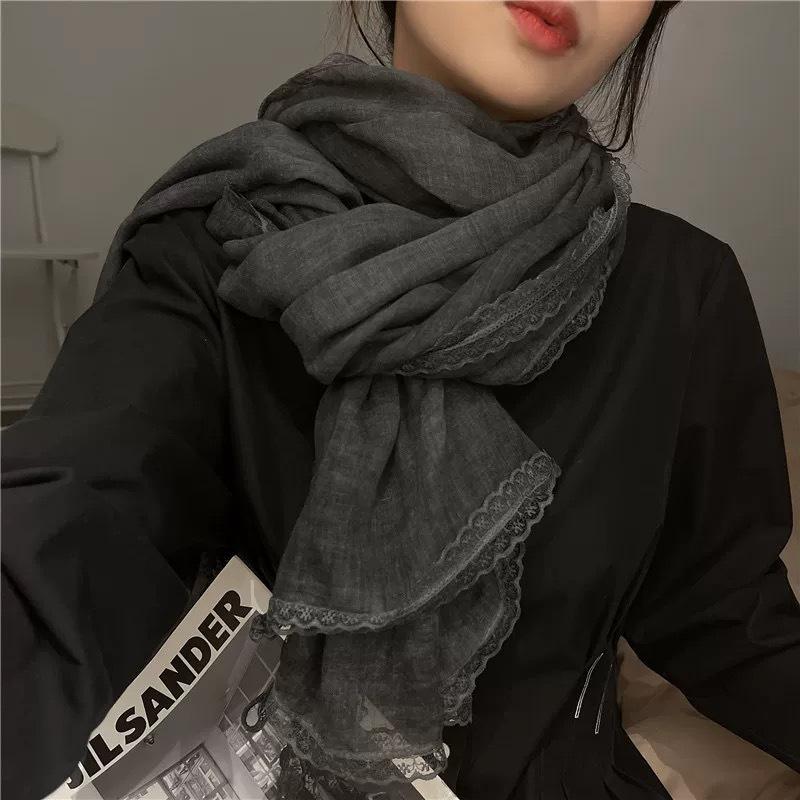 Nowy Jesienno-Zimowy Wysokiej Klasy Koronkowy Koronkowy Literacki Szal Ochrona przed Słońcem Wszechstronny Gładki Szalik Bawełniany i Lniany dla Pary