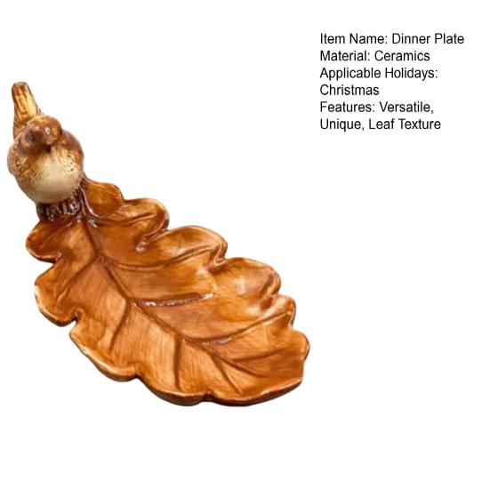 Braunes Blatt Keramikteller mit Vogeldesign Handgefertigte Dekorative Schale für Schmuck und Kleinkram Thanksgiving Partyzubehör
