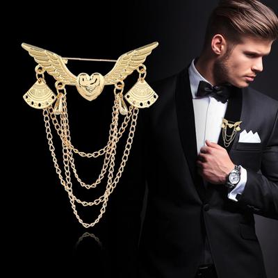 Vintage Long Tassel Heart-Shaped Lapel Pin Chain Brooches Fashion Accessories Brooch Pins Jewelry