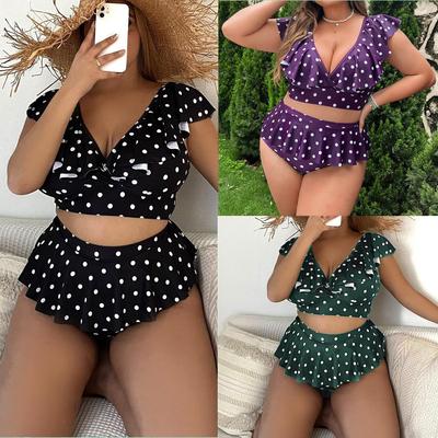 Fat MM nařasené puntíkované plavky Sexy plus-size plavky plus bikiny