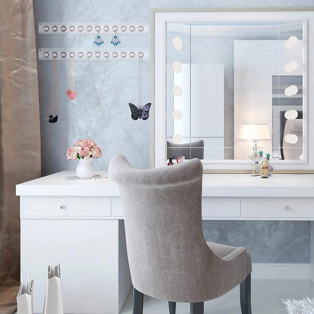 1Pcs Necklace Hanging Rack Acrylic Necklaces Holder Wall Mounted Jewelry Organizer Bracelets Chains Hanging Shelf