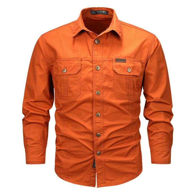 Men's Casual Loose Long-sleeved Shirt Spring and Autumn Plus Size Cotton Solid Color Young and Middle-aged Shirt