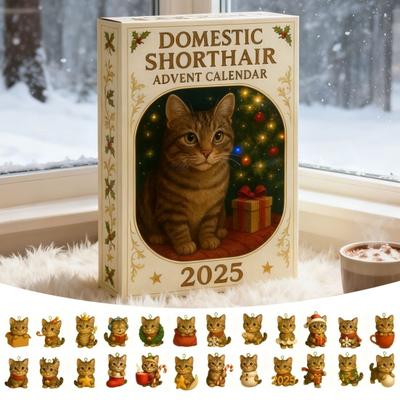Calendario de Adviento Gato Bobtail 2025 24 Días Adorno Acrílico con Temas Felinos Decoración de Cuenta Atrás para Navidad para Amantes de los Gatos