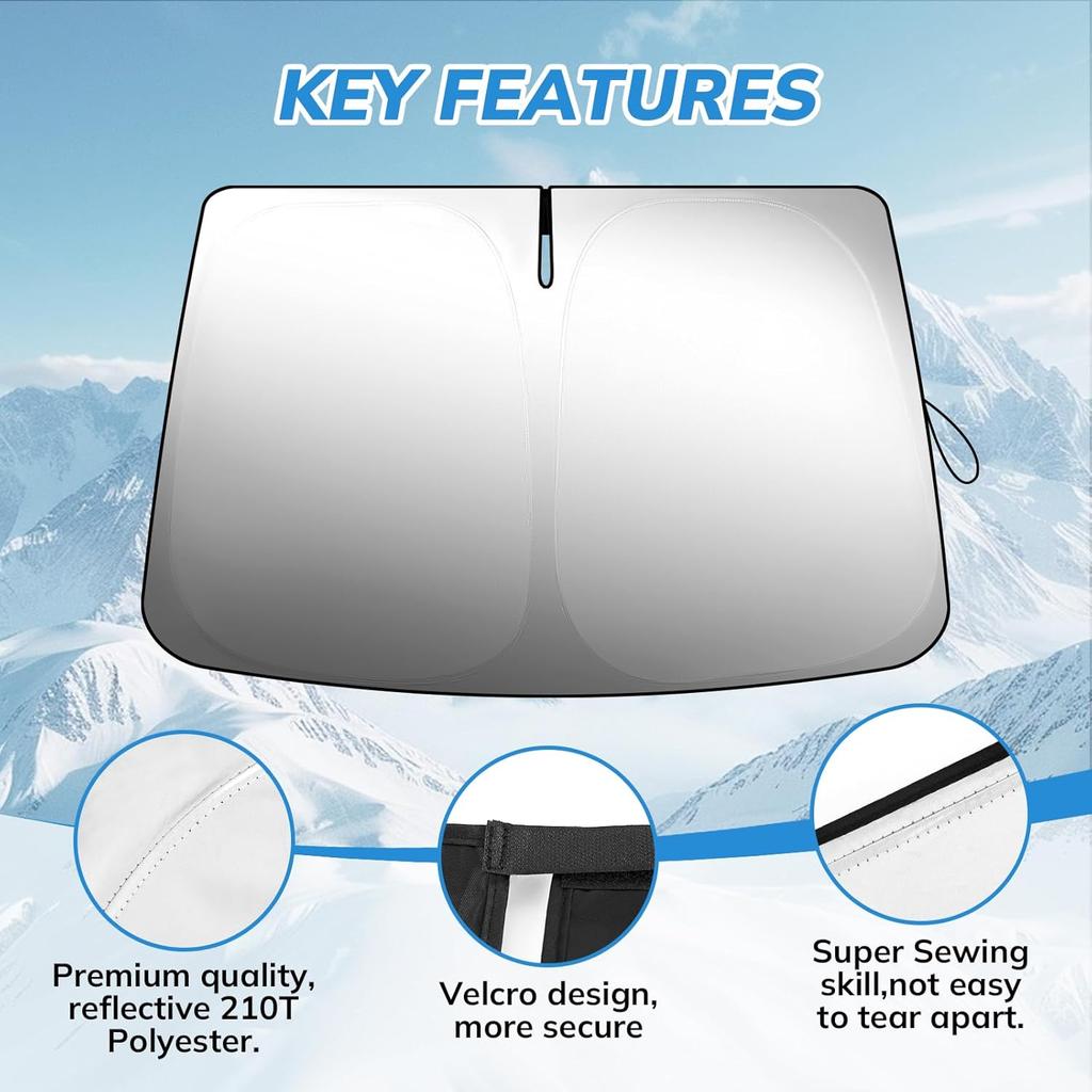 Front Windshield Sunshade Compatible With GMC (-2024) Sierra 1500 2500 3500 SLT, AT4, Denali Pickup Accessories - 210T Double Layer Foldable Front