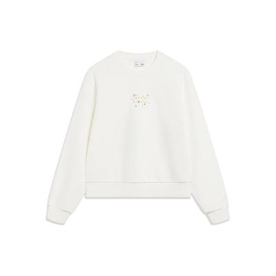 Li Ning Sports Lifestyle Series Μπλούζα Φλις Ζεστή Χαλαρή Πουλόβερ με Γράμματα Γυναικεία Μπλούζα Φούτερ Εκρού AWDT816-1