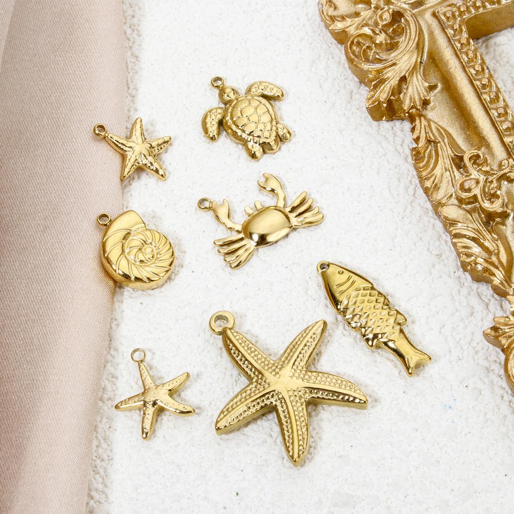 2 PCs 304 Stainless Steel Ocean Jewelry Charms For DIY Jewerly Making Gold Color Tortoise Animal Star Fish Crab Necklace Finding