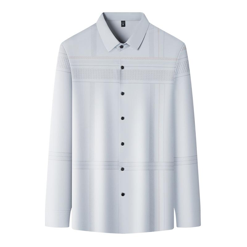 Long Sleeve Man Shirt Solid Color Business Slim Work Shirt Man 2026 Autumn New Casual Striped Print Shirt Men's Wear