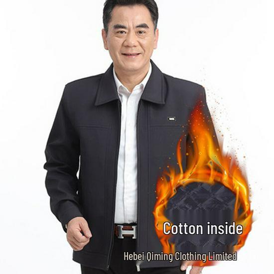 Férfi Tavaszi és Őszi Apa Hétköznapi Kabát - Középkorú és Idős, Hajtókás, Laza Szabású, Őszre és Télre Pamuttal Bélelt