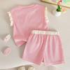 Girls' Fashionable Casual Set 2025 Summer Children's Sweet Heart-shaped Knitted Pants Two-piece Set