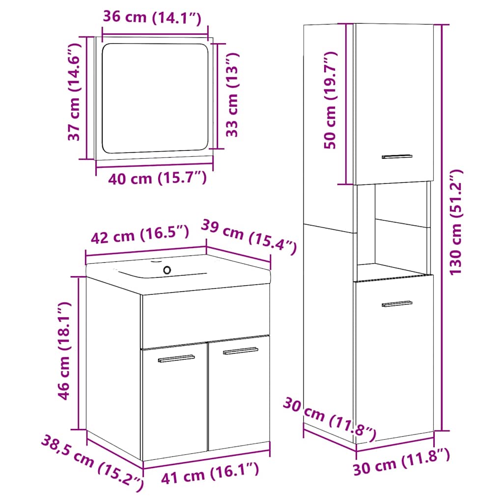 vidaXL 4 Piece Bathroom Furniture Set Concrete Grey Particleboard