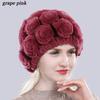 New Arrival Flowers Real Fur Hats Winter Russian Women Natural Rex Rabbit Fur Caps Lady Genuine Rex Rabbit Fur Beanies Cap