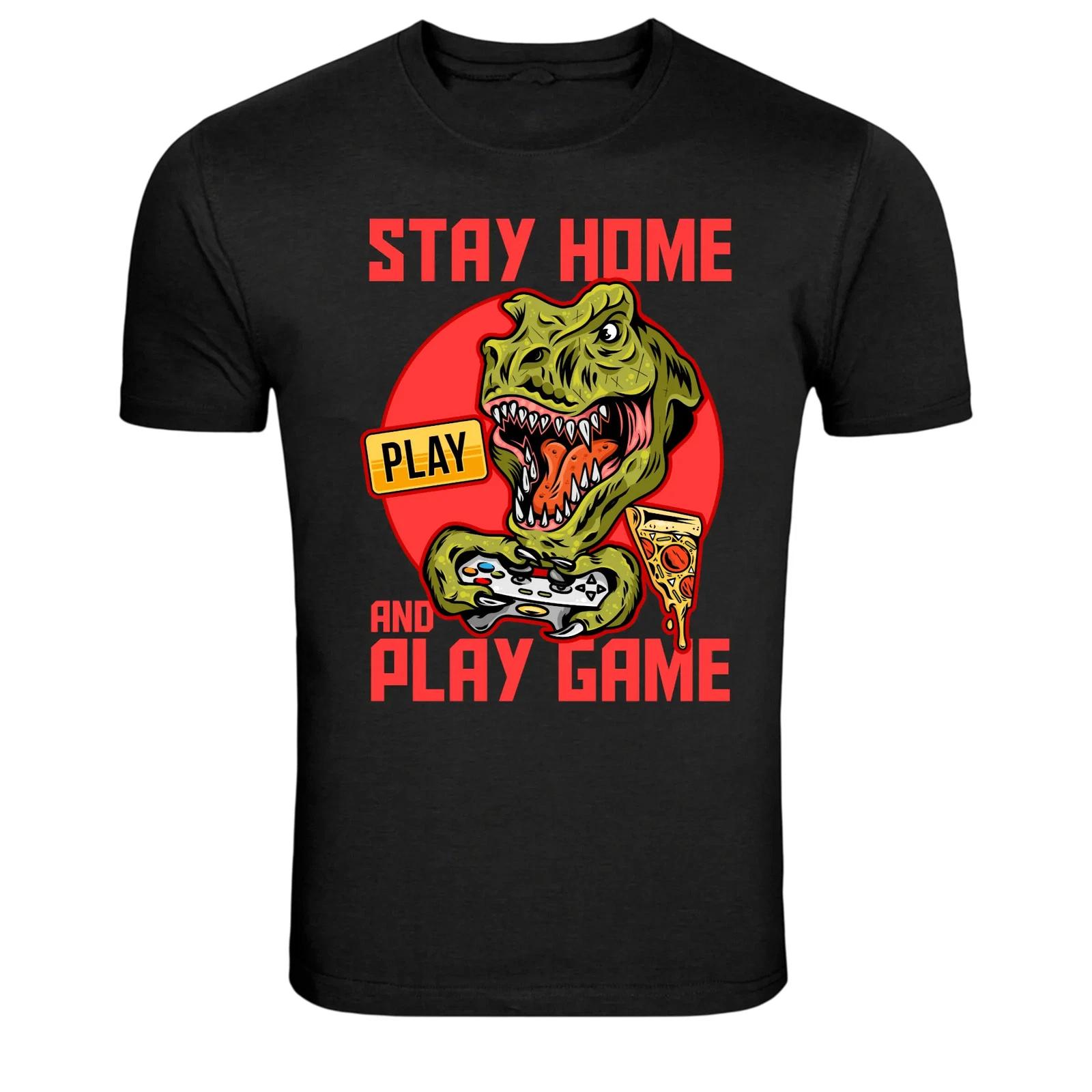 Stay Home Play Game Dinosaur Gamer Graphic T-Shirt XXL
