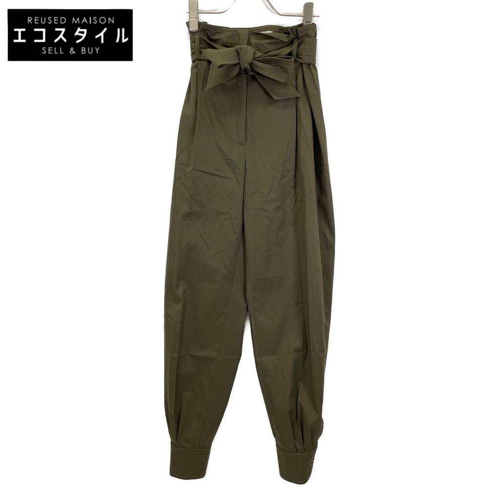 Max Mara 113109126 Khaki Cotton Belted Trousers Bottoms 42 khakiUsed