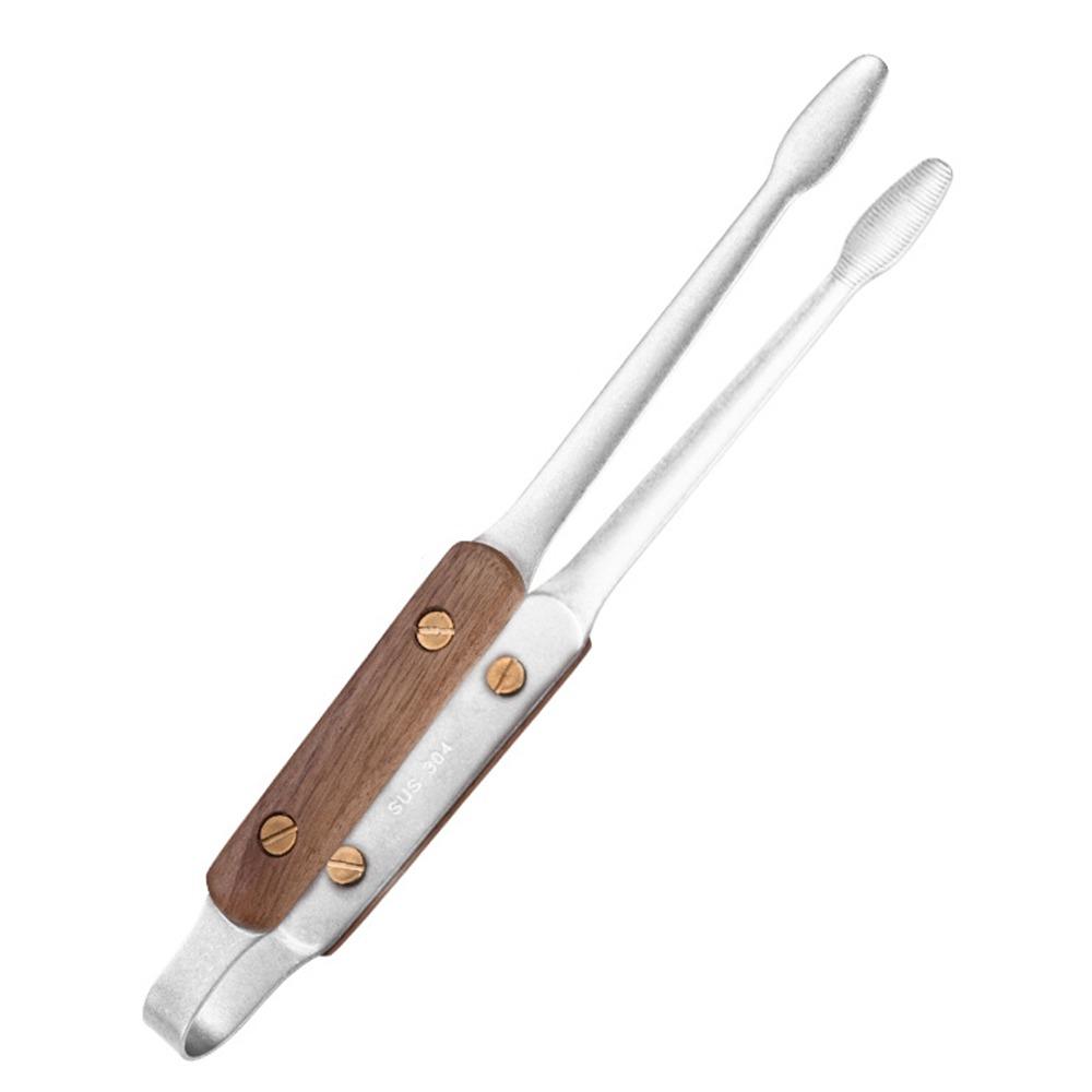 

304 Stainless Steel Barbecue Grill Tongs Anti Scalding Clip Heat Insulation BBQ Tongs Wooden Handle Cook Tong Camping серебряный
