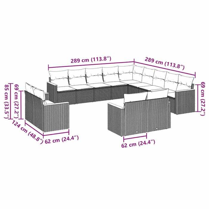 VidaXL Garden Lounge Set with Cushions 13 Pcs, Patio Sofas, Patio Furniture Set, Outdoor Furniture, Black 3258927