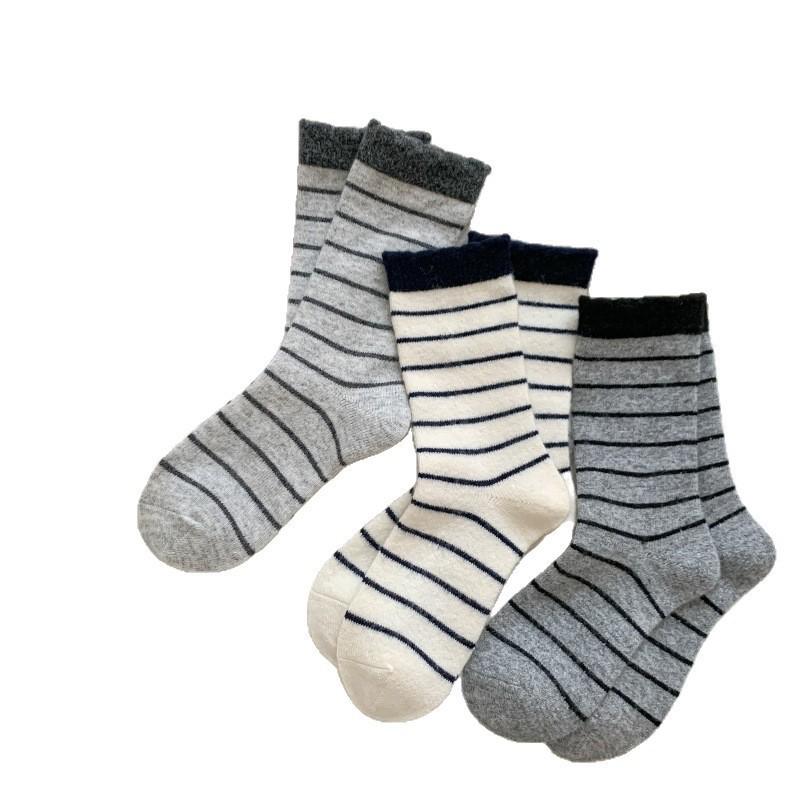 Stacked Socks Tide Striped Thermal Socks Children Medium Tube Socks Wool Late Autumn