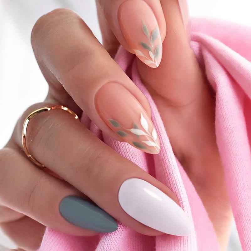 

Maple Leaf Almond Nail Tips - 24-Piece Solid Color Removable Set