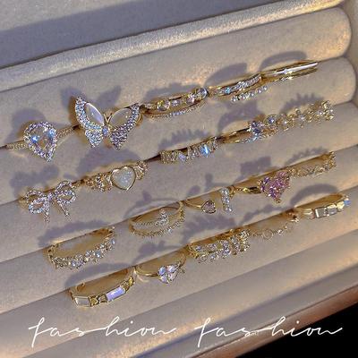 Korean Luxury Zircon Pearl Bow Ring - Vintage Niche Design, Women's Open Hand Jewelry