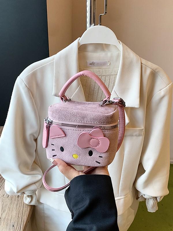 Crossbody Children's Cartoon Kitten Embroidered Handbag & Coin Purse - Cute Autumn/Winter Accessory for Girls