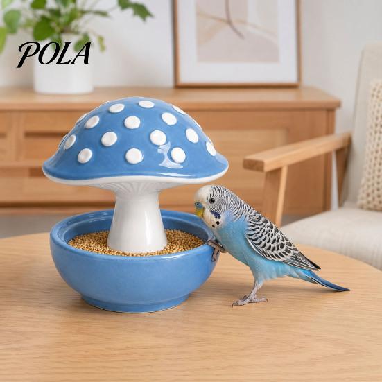 Resin Mushroom Bird Feeder, Spill Proof No Mess Bird Cage Food Bowl, Covered Water Bowl for Budgie Cockatiel Lovebird