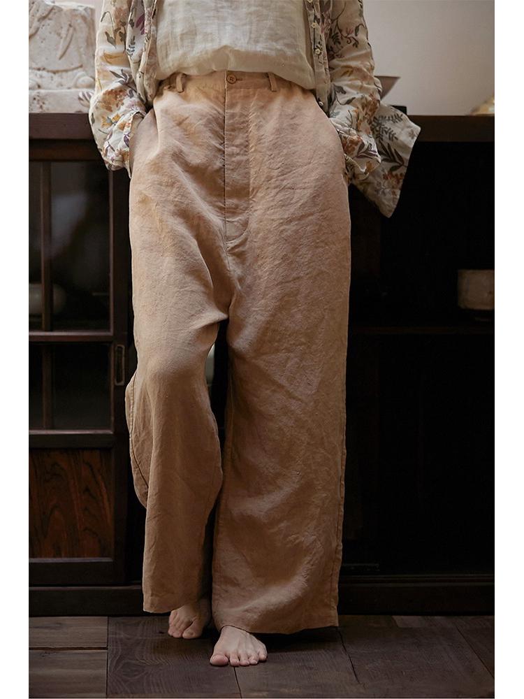 

Artistic Cotton-Linen Women s Retro Zen Autumn Pants - Loose Casual Fit with Elastic Waist and Inner Drawstring. Large