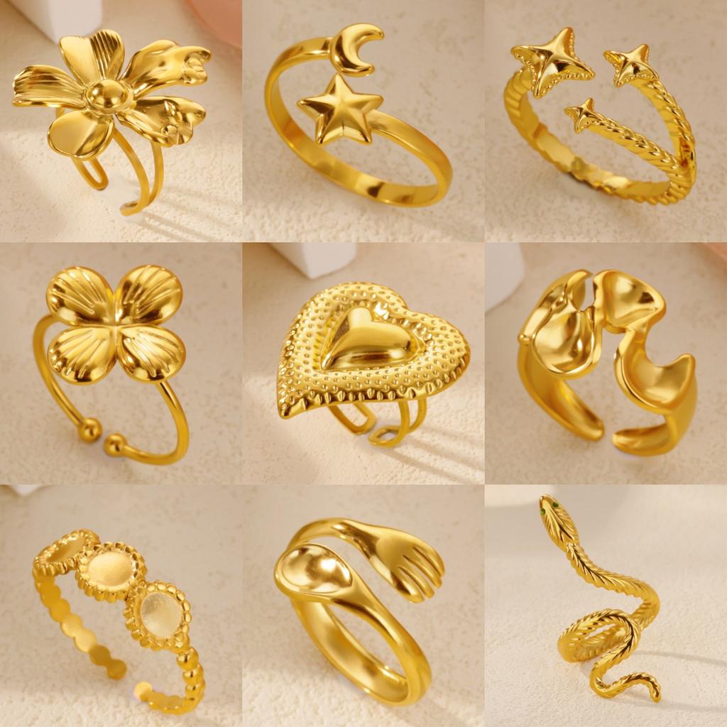 Stainless Steel Gold-plated Geometric Star Flower Ring High-end Sense Niche Ring Titanium Steel Hand Jewelry Women