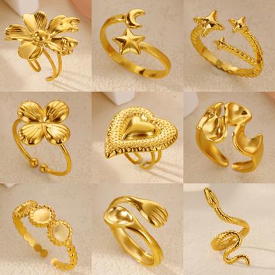 Stainless Steel Gold-plated Geometric Star Flower Ring High-end Sense Niche Ring Titanium Steel Hand Jewelry Women
