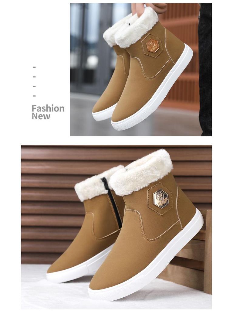 Pánské zimní teplé fleecem podšité semišové vysoké protiskluzové sněhule