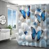 Blue Butterfly Print Polyester Shower Curtain Set With C-Hooks, Machine Washable, Waterproof Woven Bathroom Decor, Fashion Theme