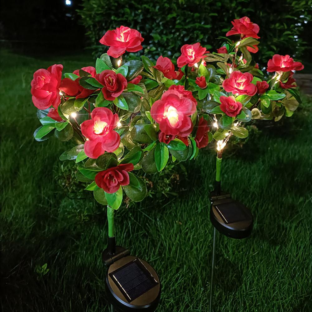 Solar Garden Light Silk Flower Decoration Solar Powered Flower Lights for Outdoor Garden Decor Realistic Design Easy for Patio