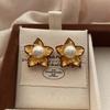 Three-Dimensional Gold Flower Pearl Stud Earrings Rose High-End Light Luxury Versatile Earrings Temperament French Retro