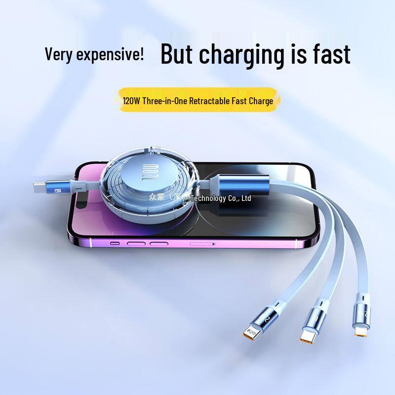 120W High-Speed Charging Cable with Three-in-One Design for Android and Type-C Phones