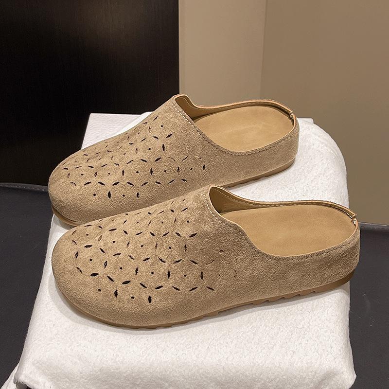 New cowhide thick-soled bag head half slippers women's summer wear hollow hole shoes one foot sandals